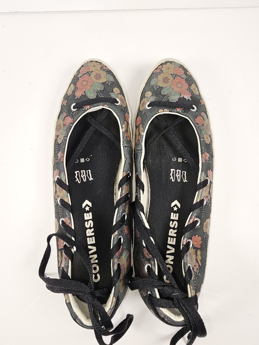 Converse Rina Bloom Lace Up Ankle Wrap Leather Ballet Flat Size 7.5 Floral RARE - Picture 7 of 9